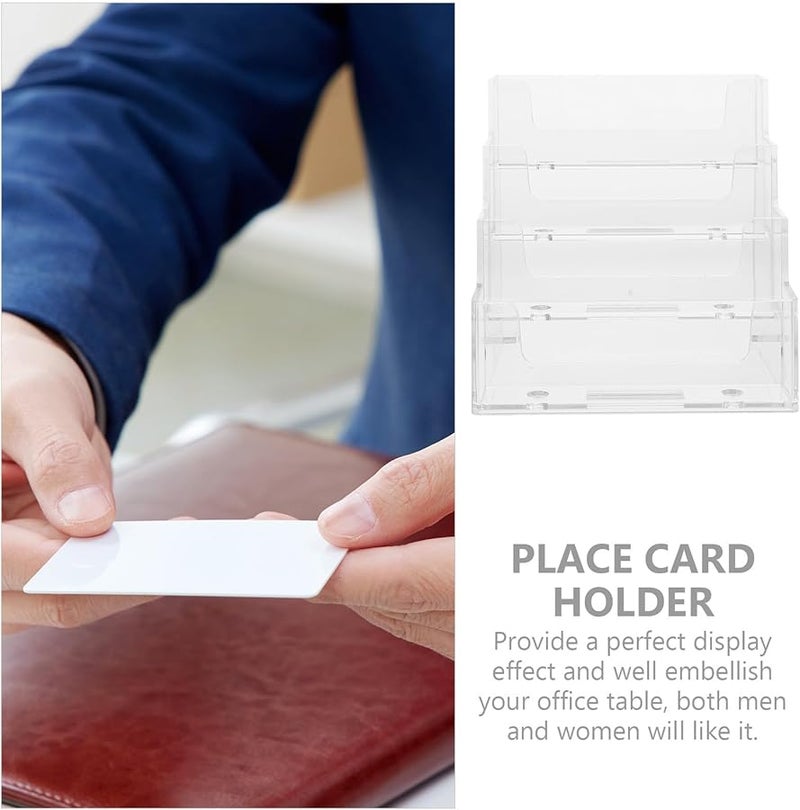 Veemoon Desktop Business Card Holder Box 4 Compartments Organizer Stand for Office Desk Display - Image 3